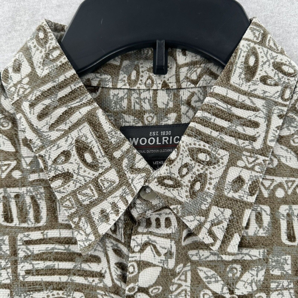 Woolrich Cotton Button Polynesian Short Sleeve Hawaiian Shirt Olive Green Men Lg - Picture 4 of 9